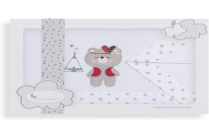 Interbaby Tipi Bear voodipesukomplekt beebivoodile 60 × 120 cm, valge/hall