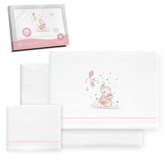 Interbaby talvine beebivoodipesu komplekt 60×120 cm, flanell, elevant valge/roosa