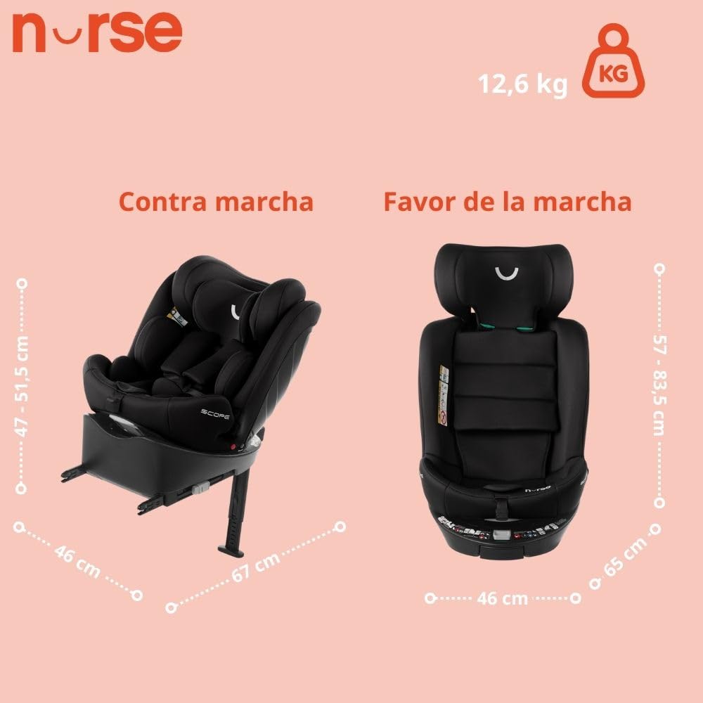 Nurse Scope i-Size 360° pöörlev turvatool 40–150 cm / 0–12 a, ISOFIX ja tugijalg, must