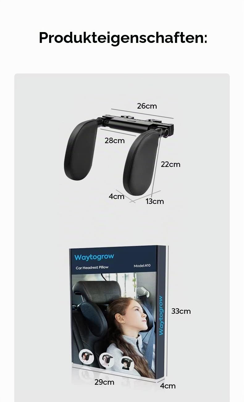 ZOKOE auto peatoe- ja kaelatugi, must, 1 minutiga paigaldatav