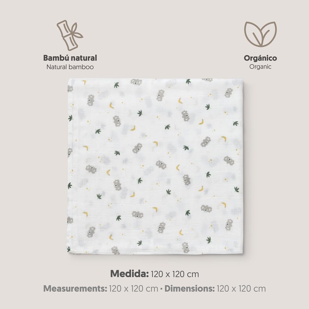 Interbaby bambusmusliinist tekk 120 × 120 cm – Koala hall