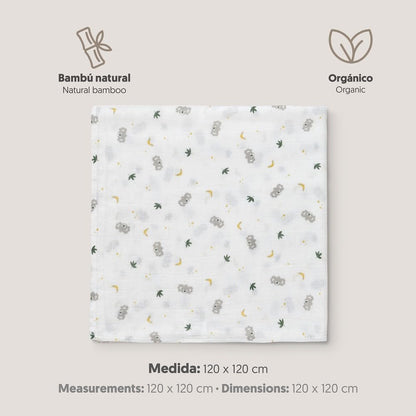 Interbaby bambusmusliinist tekk 120 × 120 cm – Koala hall