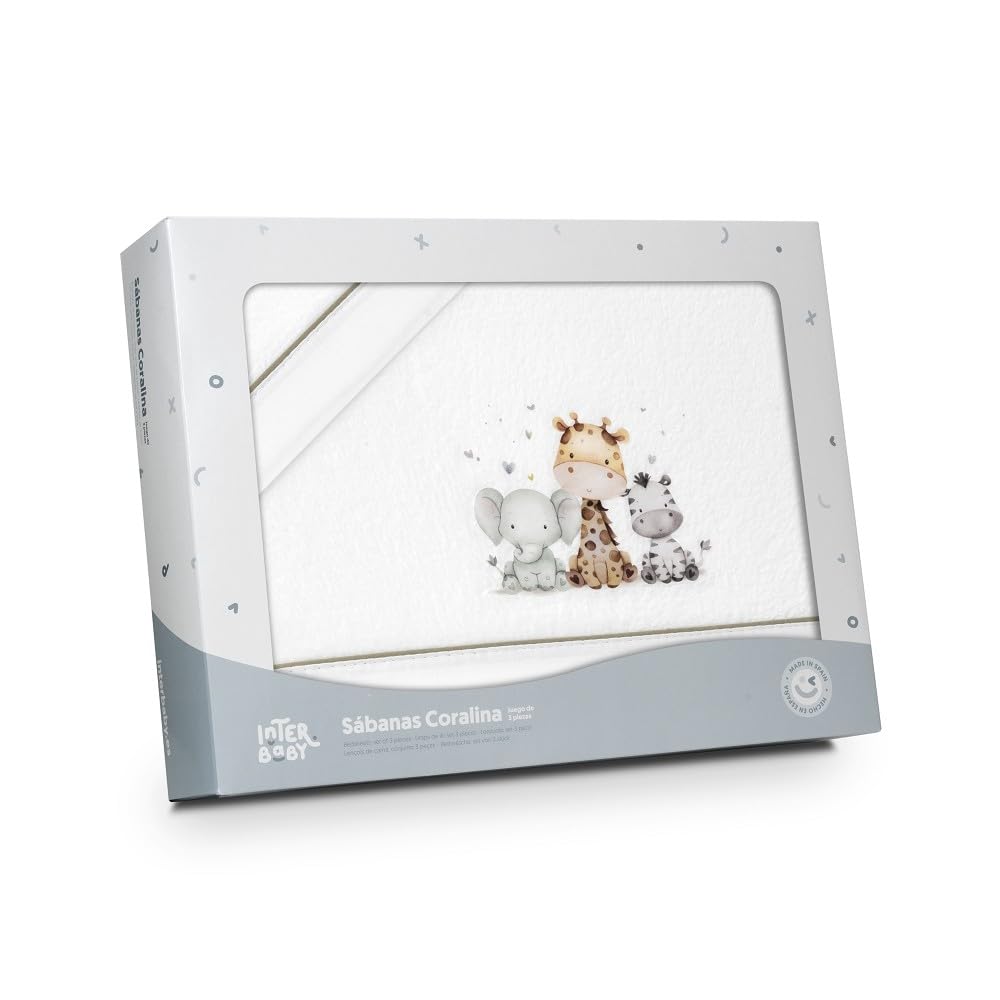Interbaby talvine voodipesukomplekt beebivoodile 60 × 120 cm, korallfliis – kaelkirjak ja elevant