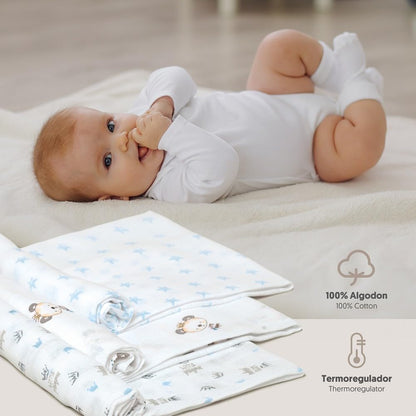 Interbaby 3-osaline marlite komplekt, 80 × 80 cm, siniste mustritega