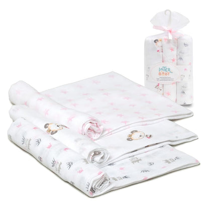 Interbaby 3-osaline marlite komplekt, 80 × 80 cm, roosade mustritega