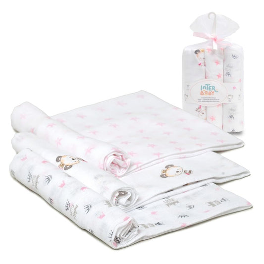 Interbaby 3-osaline marlite komplekt, 80 × 80 cm, roosade mustritega