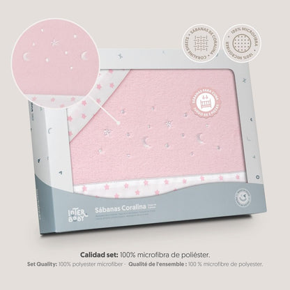 Interbaby soe korallist voodipesu komplekt beebivoodile 60 × 120 cm, Star Moon Pink