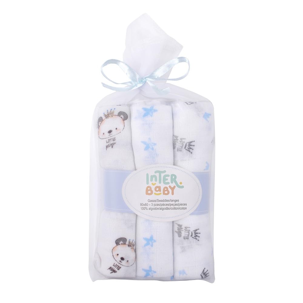 Interbaby 3-osaline marlite komplekt, 80 × 80 cm, siniste mustritega