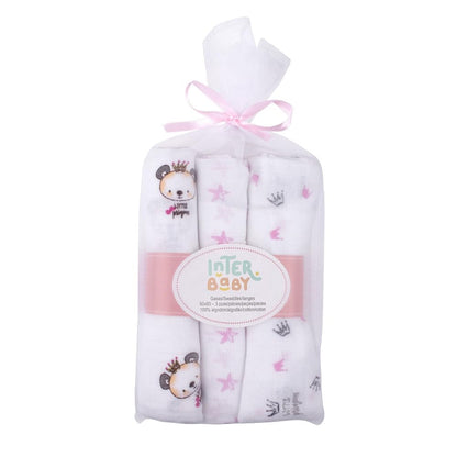 Interbaby 3-osaline marlite komplekt, 80 × 80 cm, roosade mustritega