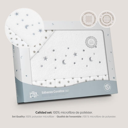 Interbaby soe voodipesu komplekt 60 × 120 cm, Star Moon valge/hall