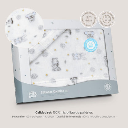 Interbaby voodipesukomplekt beebivoodile 60 x 120 cm Koala valge/sinine