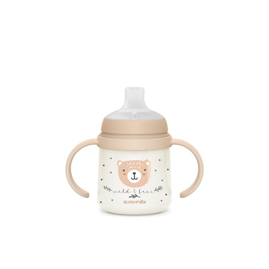 SUAVINEX treeningtass 150 ml, +6M, beige, helendavate käepidemete ja pehme silikoonotsikuga