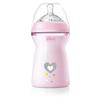 Chicco Natural Feeling lutipudel 330 ml, kiire vooluga, alates 6. elukuust, roosa