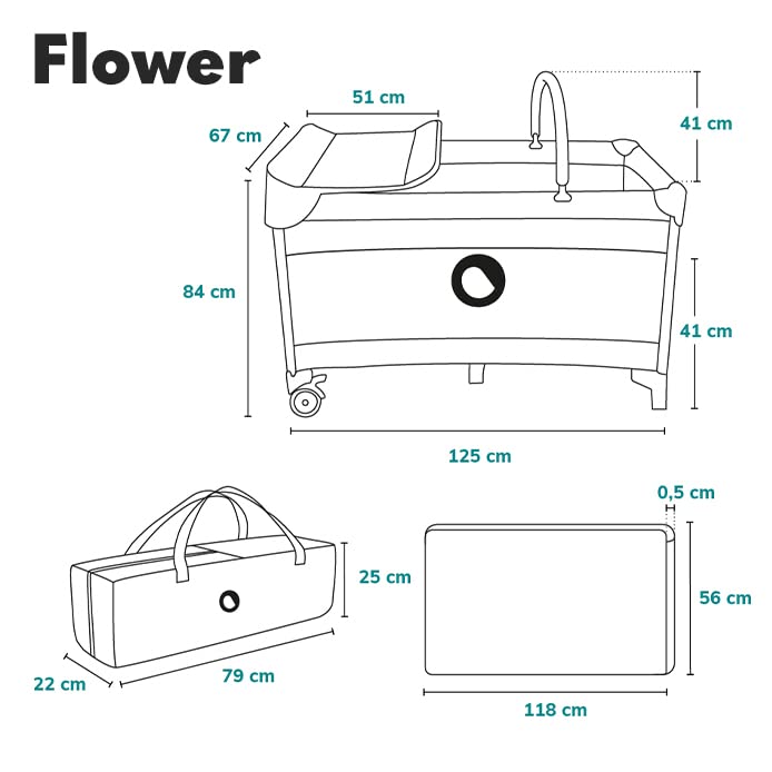 Lionelo FLOWER 2-ühes reisivoodi ja mänguaedik mähkimisalusega, Grey Scandi