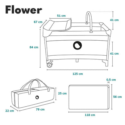 Lionelo FLOWER 2-ühes reisivoodi ja mänguaedik mähkimisalusega, Grey Scandi