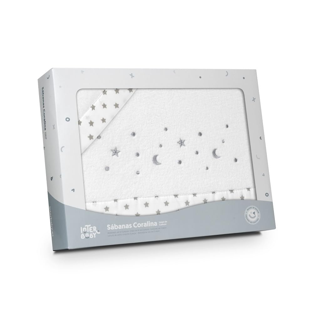 Interbaby soe voodipesu komplekt 60 × 120 cm, Star Moon valge/hall