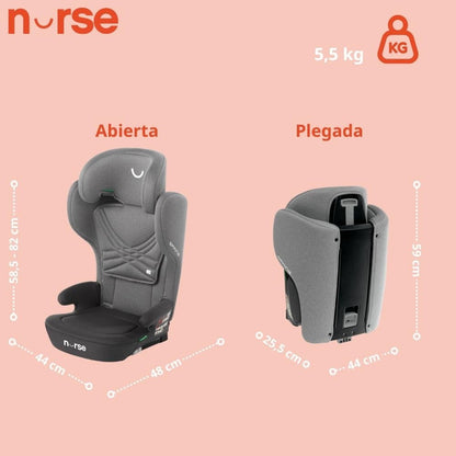 Nurse Spring turvatool i-Size 100-150 cm, kokkupandav, ISOFIX, hall