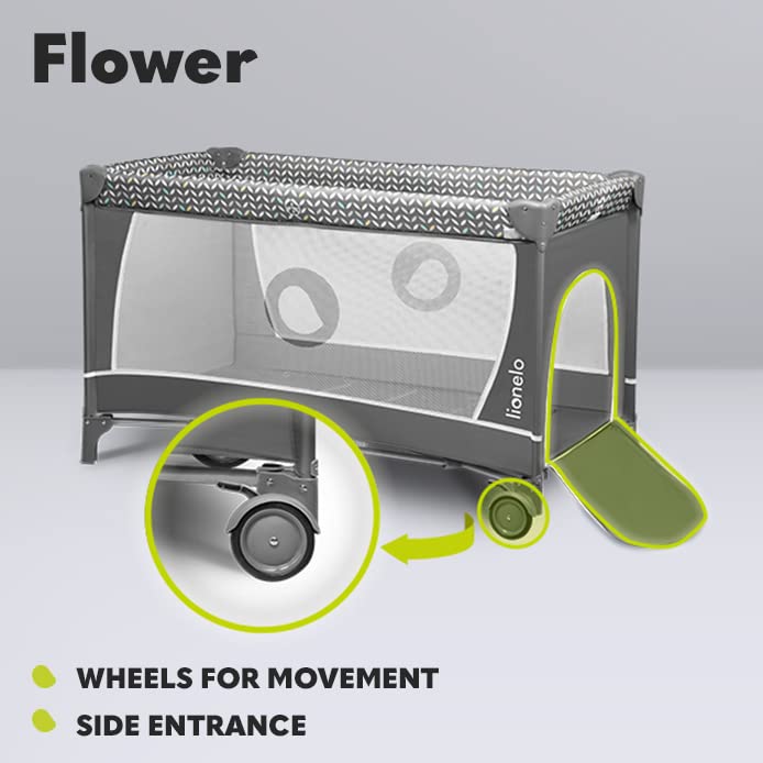 Lionelo FLOWER 2-ühes reisivoodi ja mänguaedik mähkimisalusega, Grey Scandi