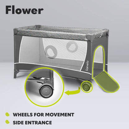 Lionelo FLOWER 2-ühes reisivoodi ja mänguaedik mähkimisalusega, Grey Scandi