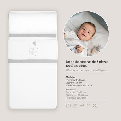 Interbaby talvine voodipesu komplekt 50×80 cm, flanell, elevant/õhupall valge-hall