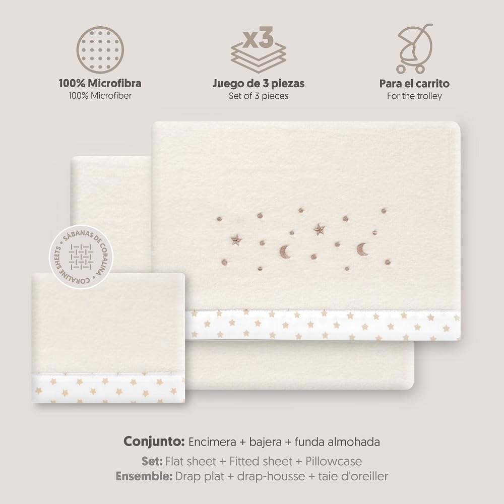 Interbaby talvine voodipesukomplekt vankrisse 40 × 80 cm Stars Moon, beež