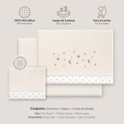 Interbaby talvine voodipesukomplekt vankrisse 40 × 80 cm Stars Moon, beež