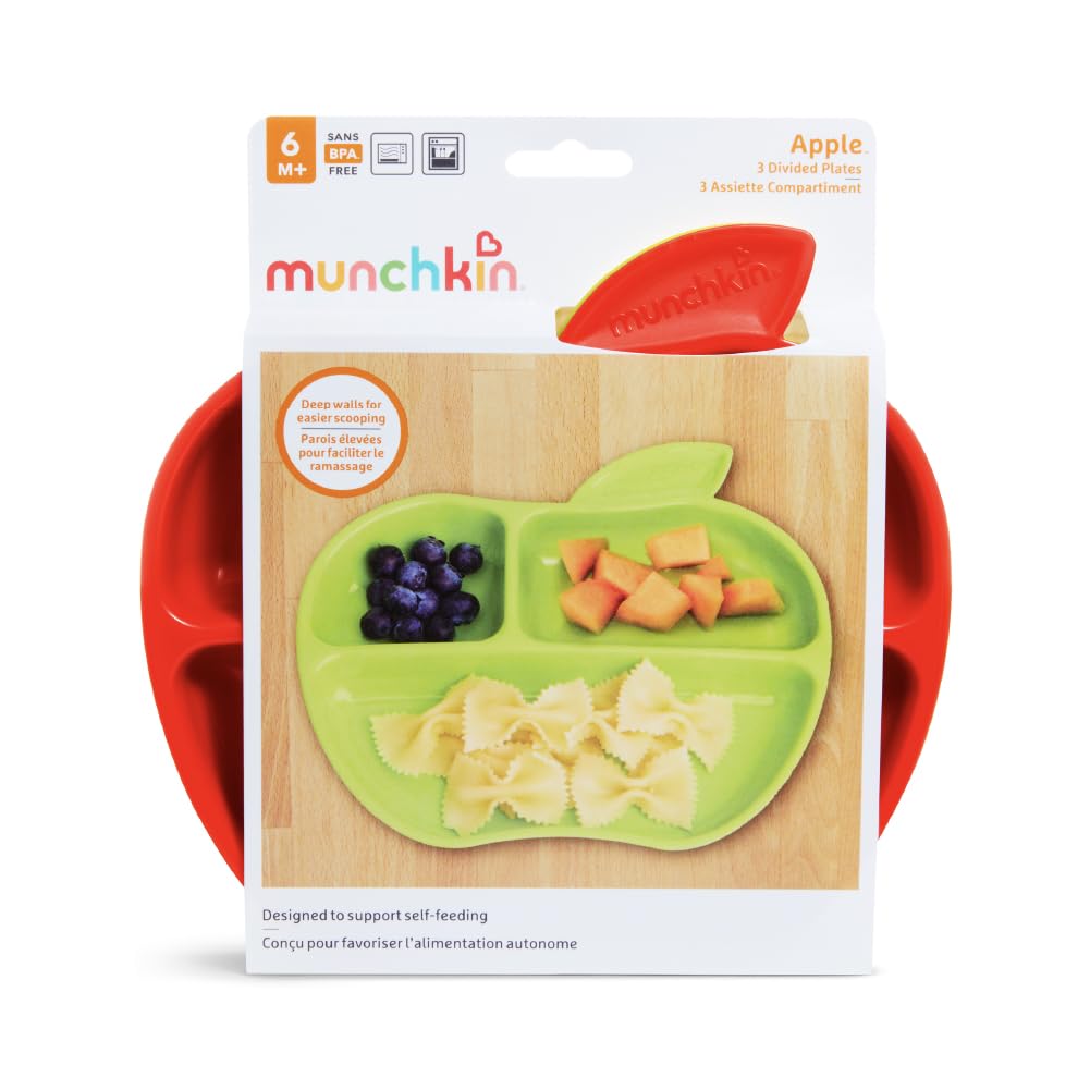 Munchkin Lil’ Apple jaotatud taldrikud lastele, 3 tk (kollane, punane, roheline)