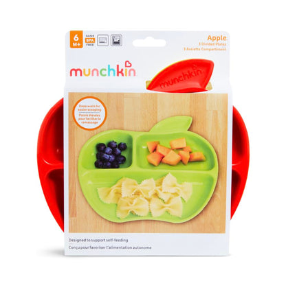 Munchkin Lil’ Apple jaotatud taldrikud lastele, 3 tk (kollane, punane, roheline)