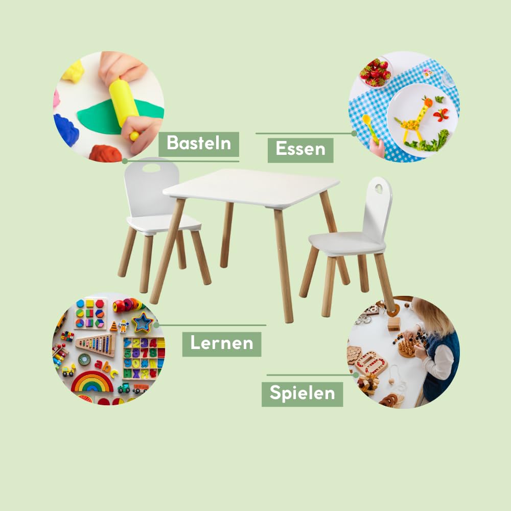 Kesper laste laua ja tooli komplekt, valge/puit (55 × 55 × 45 cm)