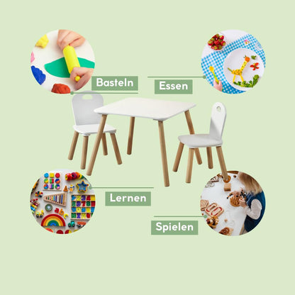 Kesper laste laua ja tooli komplekt, valge/puit (55 × 55 × 45 cm)