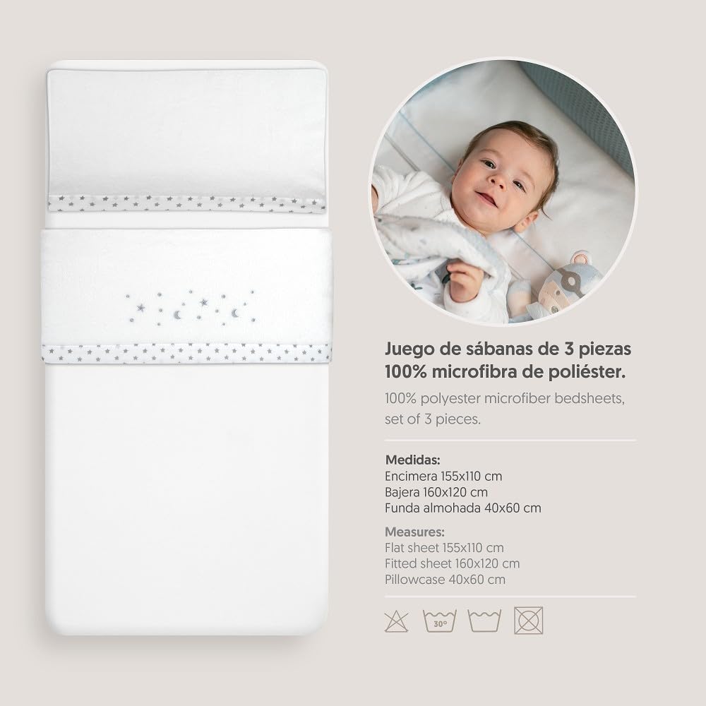 Interbaby soe voodipesu komplekt 60 × 120 cm, Star Moon valge/hall