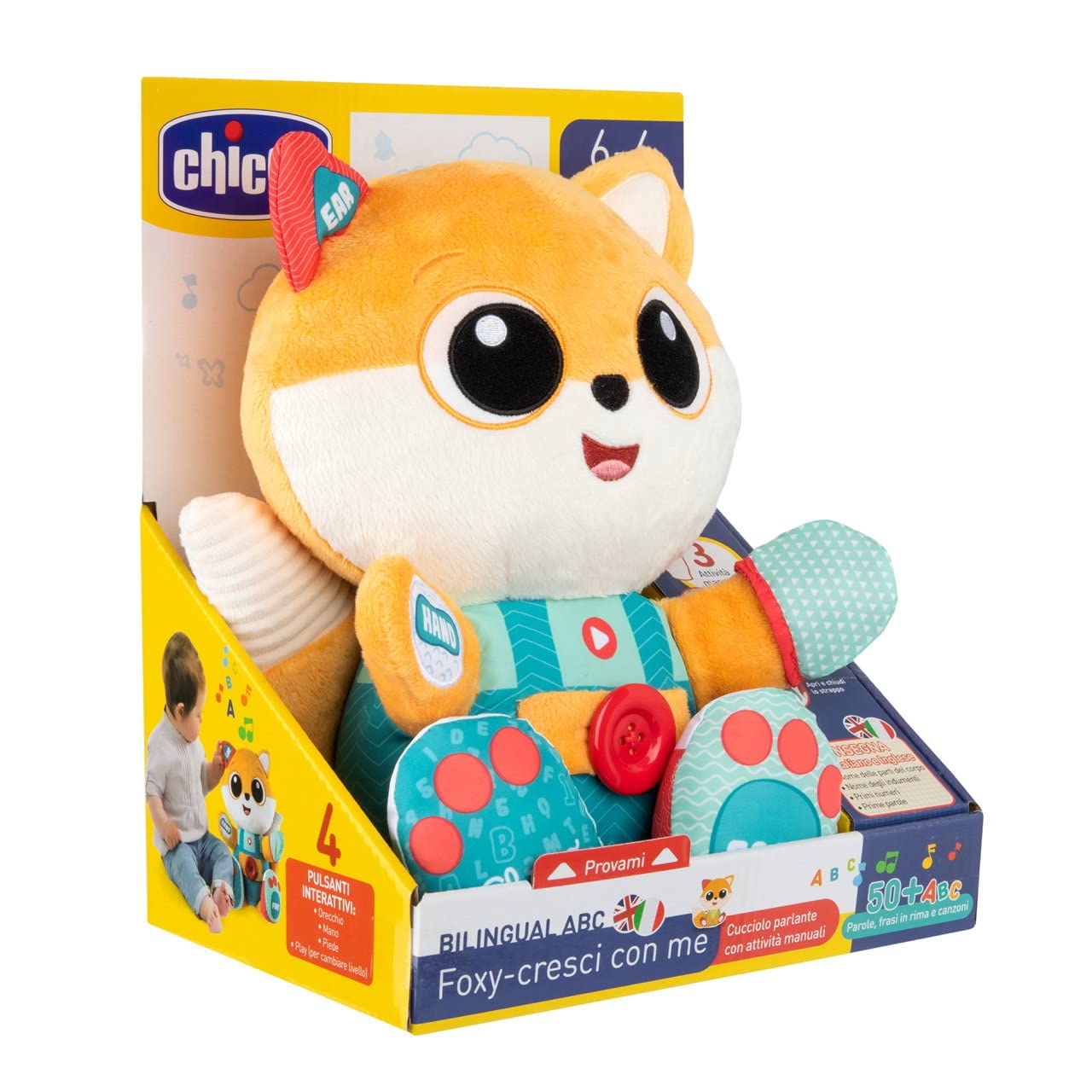 Chicco Foxy kahes keeles (EN/ES) interaktiivne kaisukas, 3-ühes Montessori mänguasi, 6 kuud – 4 a