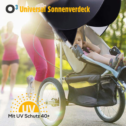 O³ universaalne vankri päikesevari UV-kaitsega 40+, pop-up, must