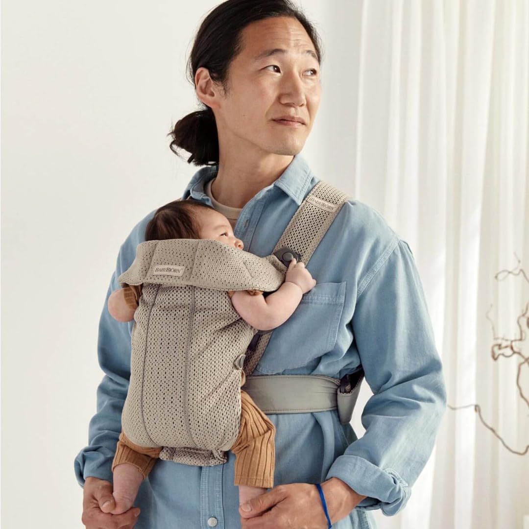 BabyBjörn Baby Carrier Mini kandekott, 3D Mesh, hall-beež