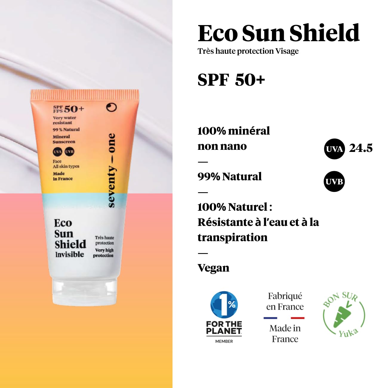 SeventyOne Percent Eco Sun Shield SPF 50+ mineraalne päikesekaitsekreem näole 40 ml