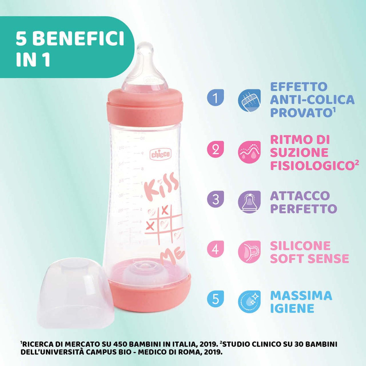 Chicco PERFECT 5 -koliikin vastainen tuttipullo 300 ml, vaaleanpunainen, 4+ kk, Intui-flow-järjestelmä