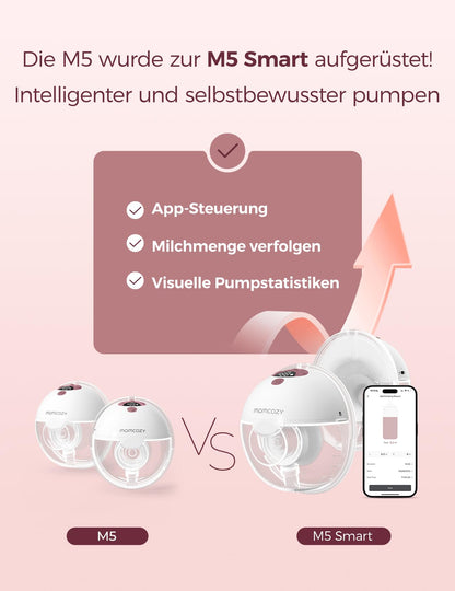 Momcozy M5 elektriline rinnapump, 2 tk, punane, äpiga juhitav