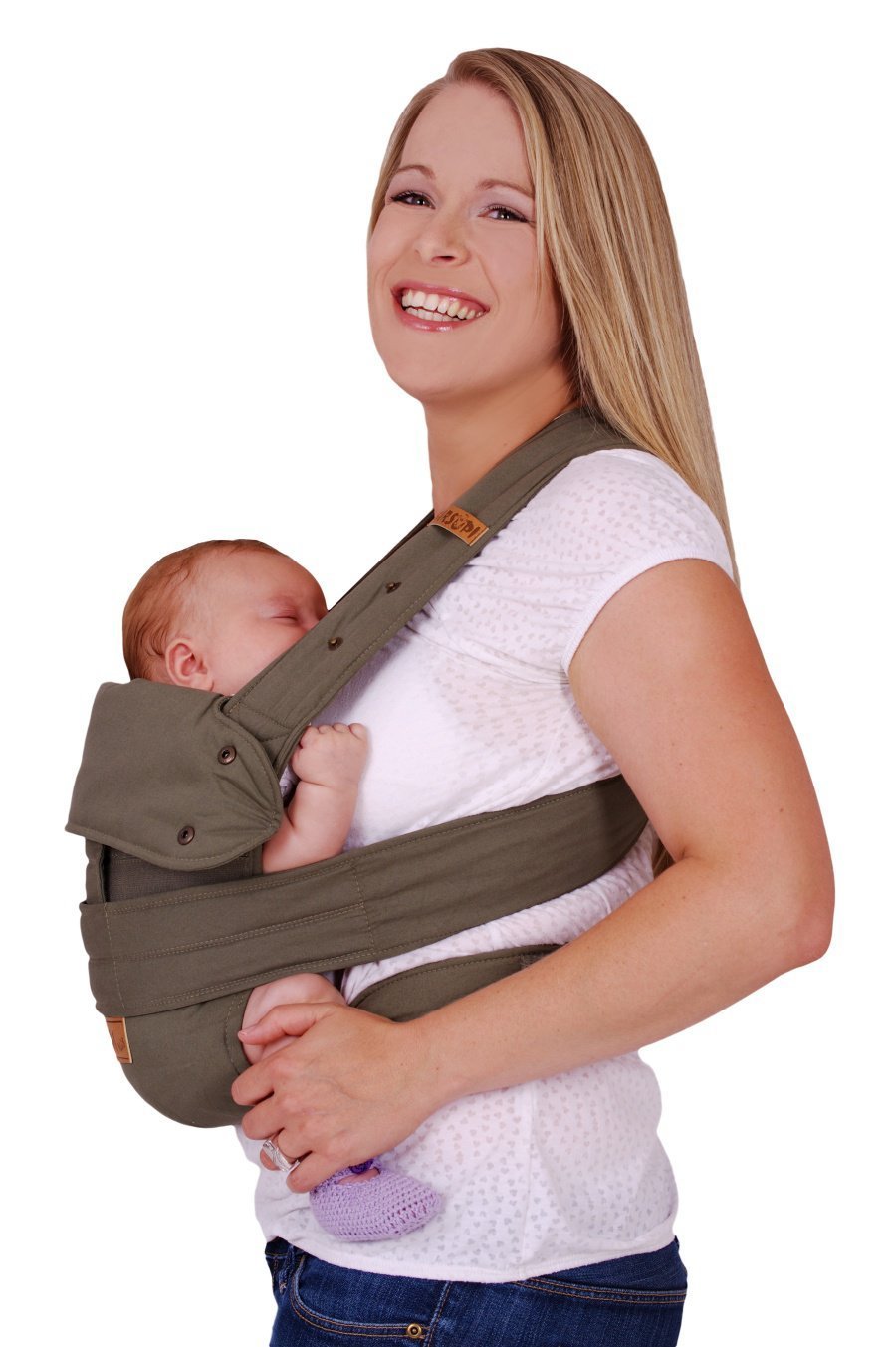 Marsupi-kantoreppu tarrakiinnityksellä, luomupuuvilla, oliivinvihreä (Olive), koko S/M, 3,5–15 kg