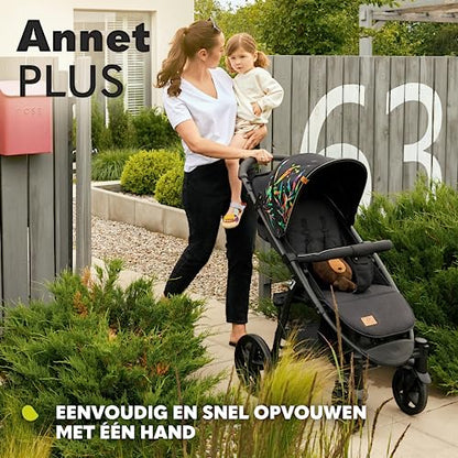 Lionelo ANNET PLUS kerge jalutuskäru, ühe käega kokkupandav, XXL varikatus UPF50+, kuni 22 kg