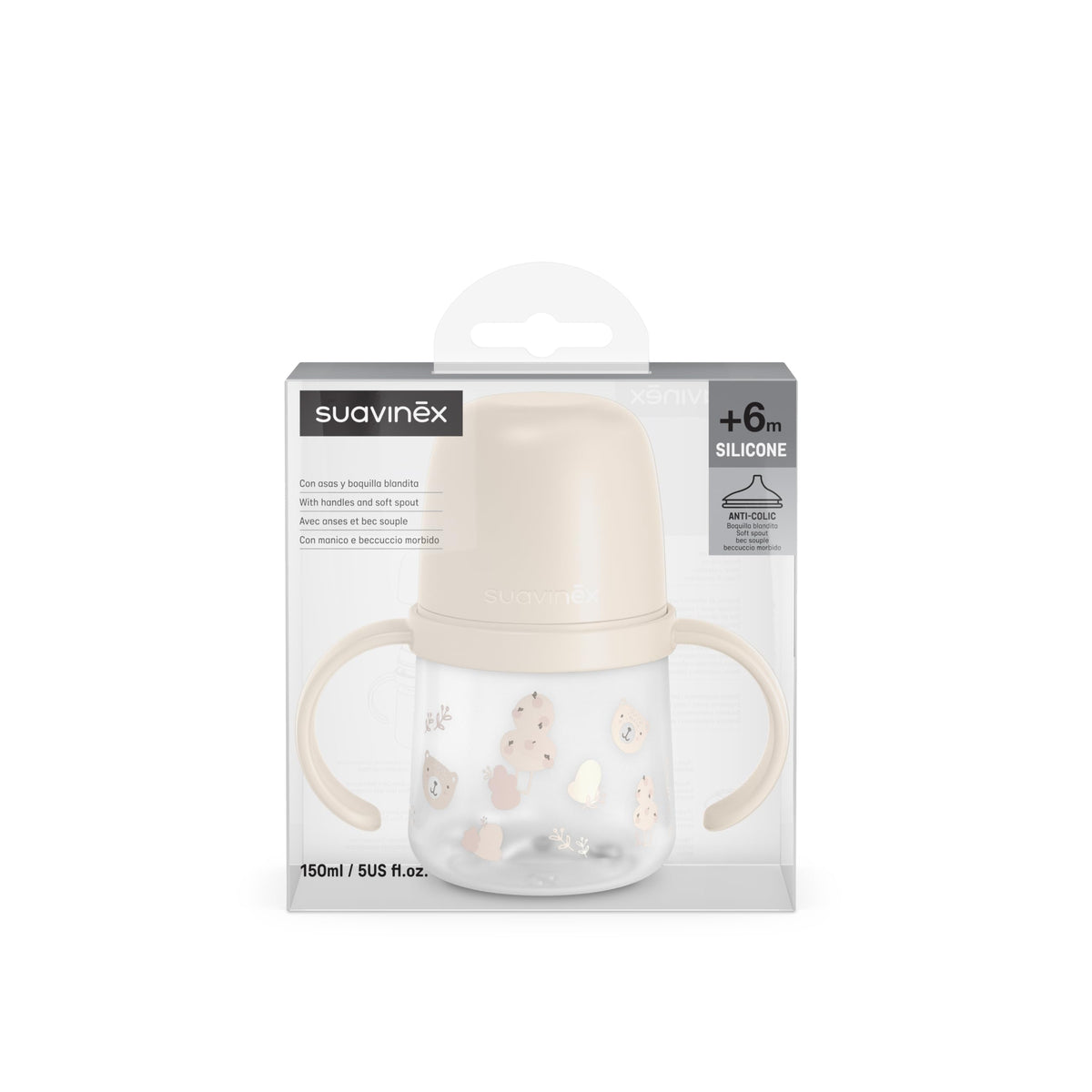 SUAVINEX opetusmuki kahvoilla Wild&Free vaaleanpunainen 150 ml, 6+ kuukautta