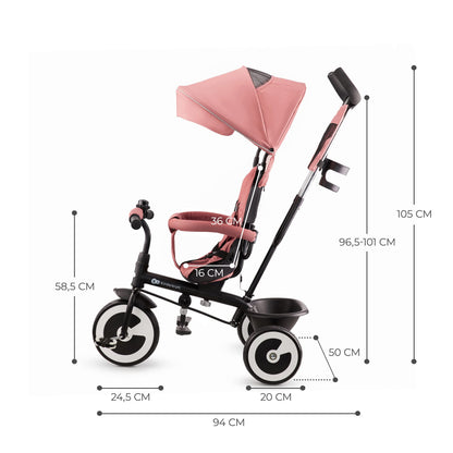 Kinderkraft ASTON kolmerattaline jalgratas, pööratava istmega, roosa, alates 9 kuust kuni 25 kg