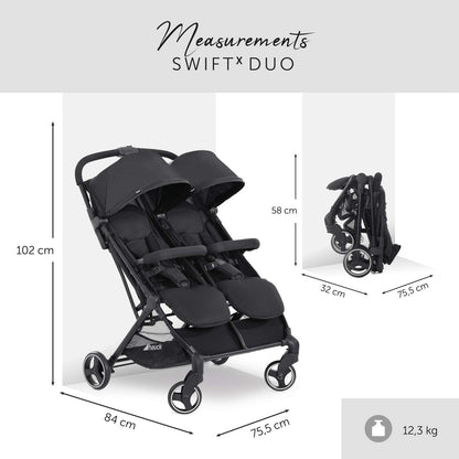 hauck Swift X Duo kaksikute ja õdede-vendade jalutuskäru, must, kuni 2 × 15 kg