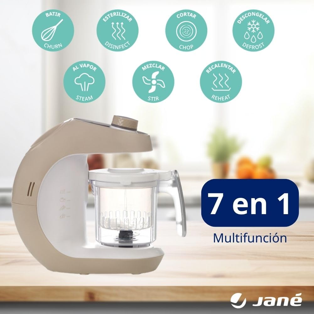 Jané Cheffkiss 7-in-1 -vauvanruoanvalmistaja – höyrytys, sulatus, lämmitys, sterilointi ja automaattinen puhdistus