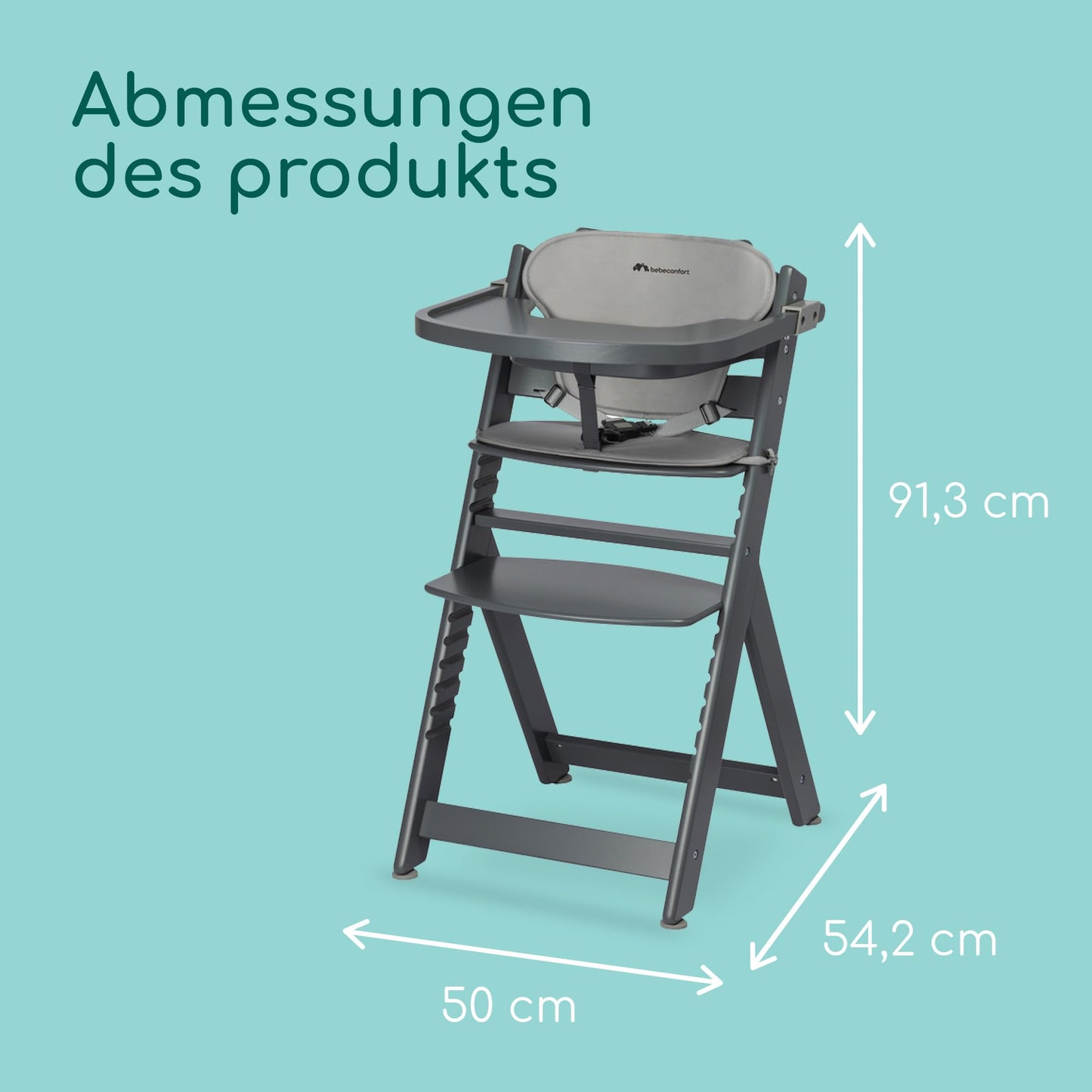 Bebeconfort Timba kasvav puidust söögitool padjaga, Grey Mist