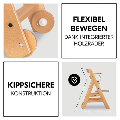 Hauck Beta+ puidust söögitoolide komplekt rataste ja kandikuga (kuni 90 kg)