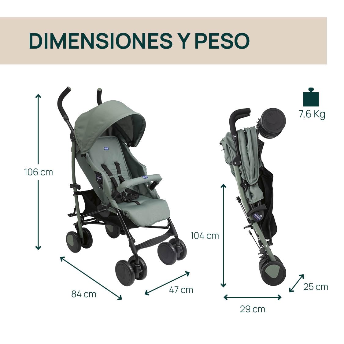 Chicco Echo Lite kergkäru Green, sünnist kuni 22 kg