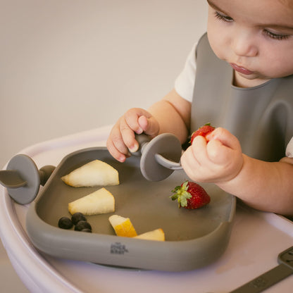 Interbaby silikoonist iminappkinnitusega taldrik, hall