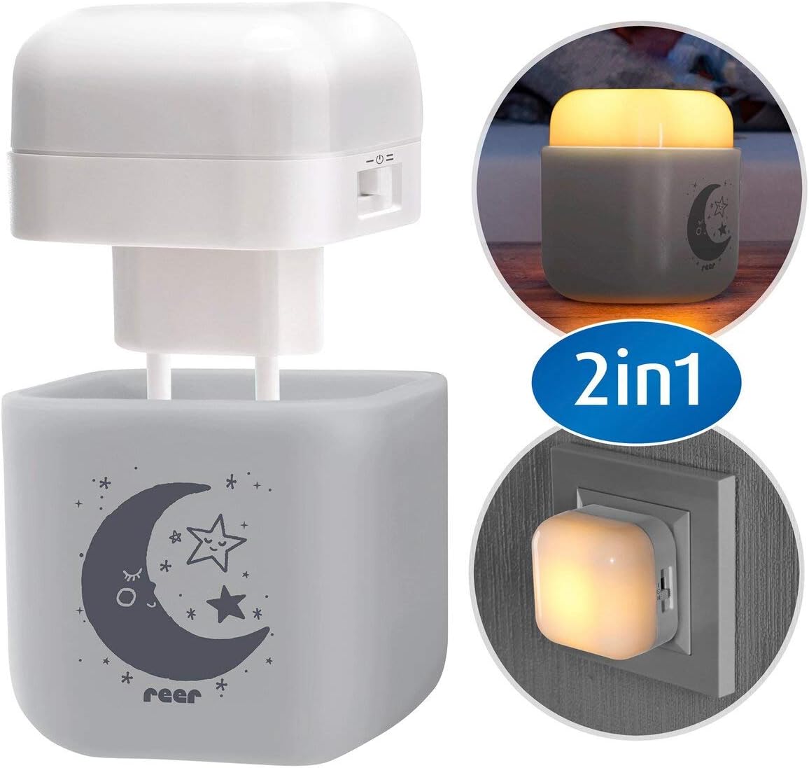 Reer SleepLight 2-ühes öölamp pistikusse ja akutoitel, hall