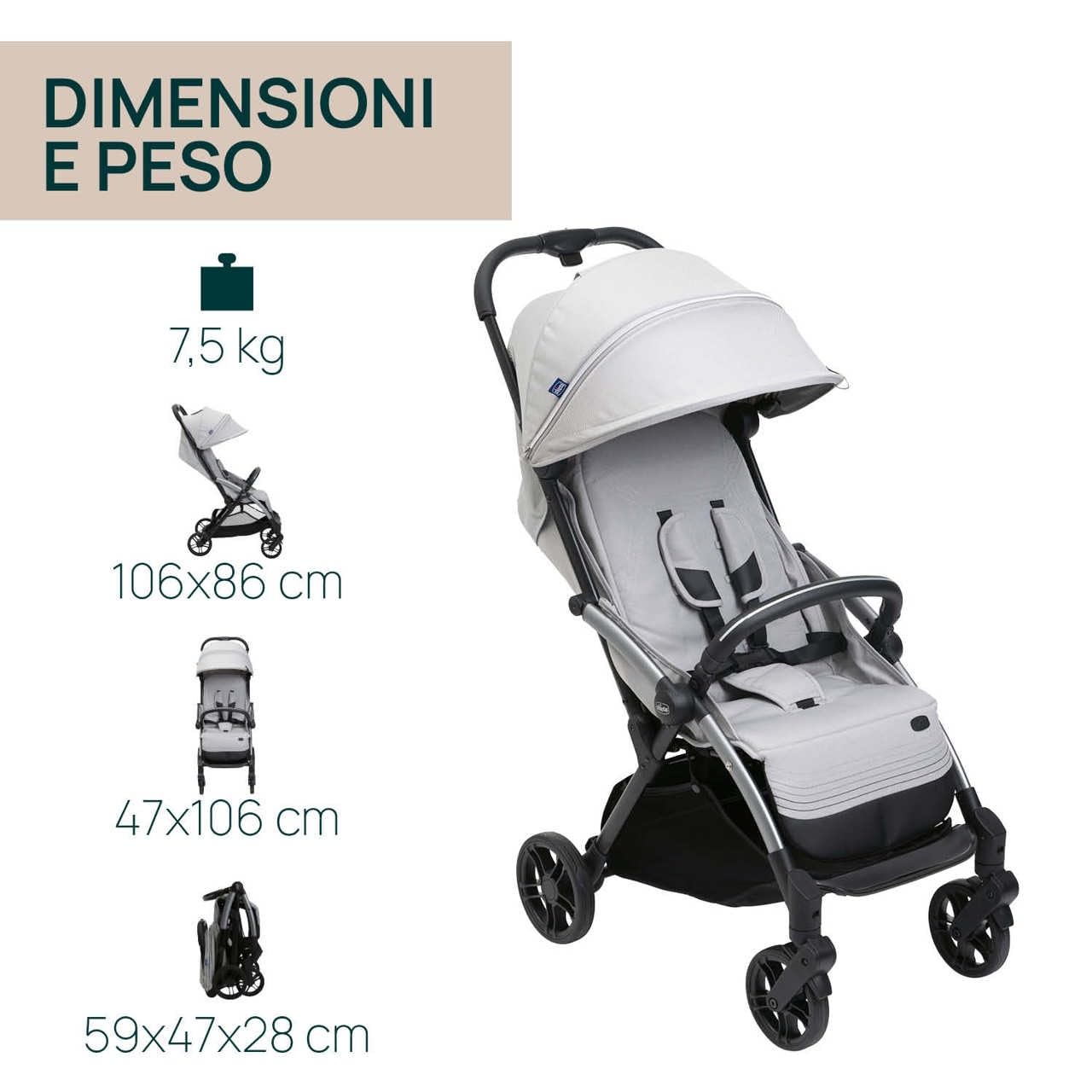 Chicco Goody XPlus jalutuskäru 0–4 a, automaatse kokkuklapitusega, hall
