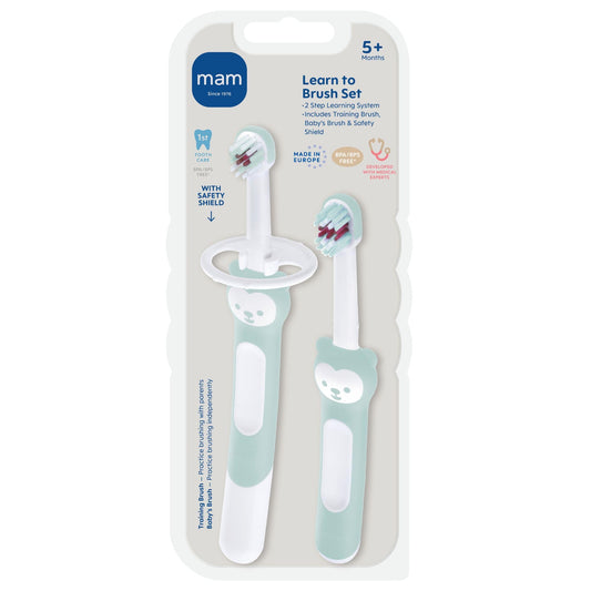 MAM Learn to Brush hambaharjakomplekt beebile (5+ kuud), sinine